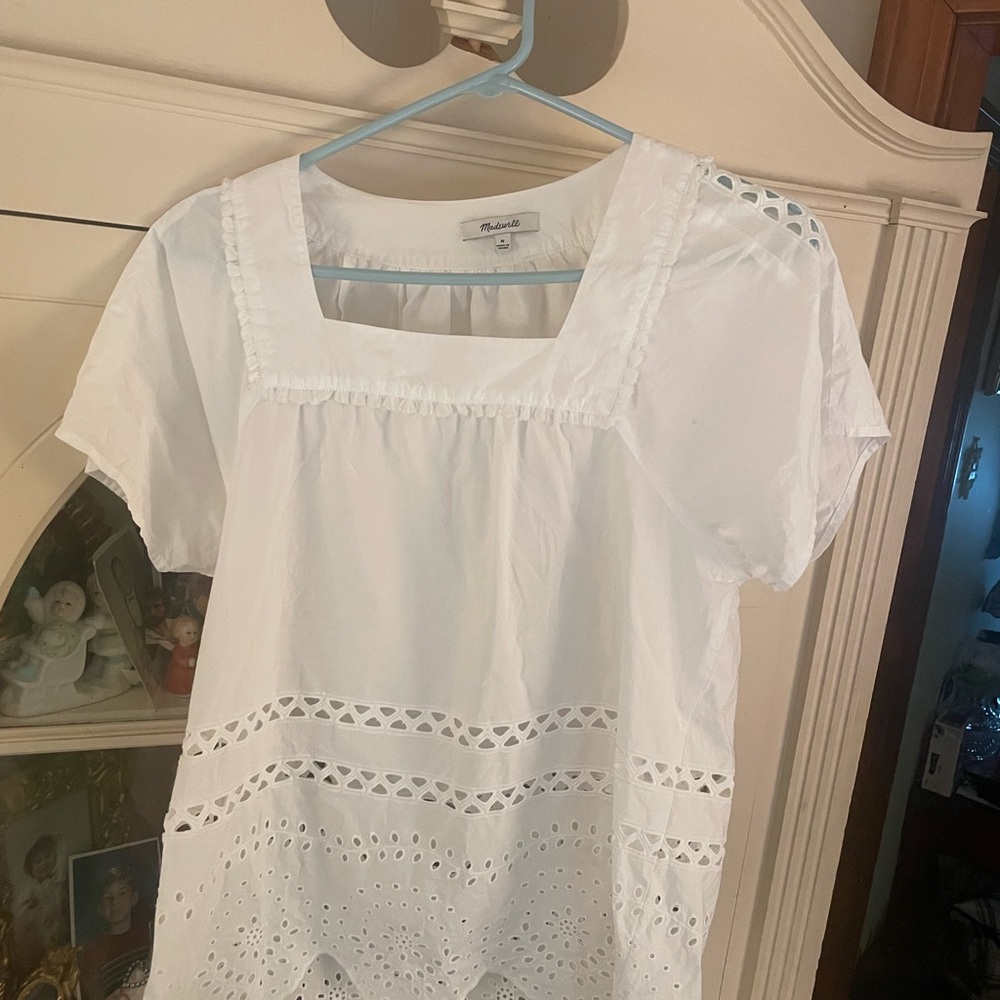 Madewell White Boxy Embellished Blouse